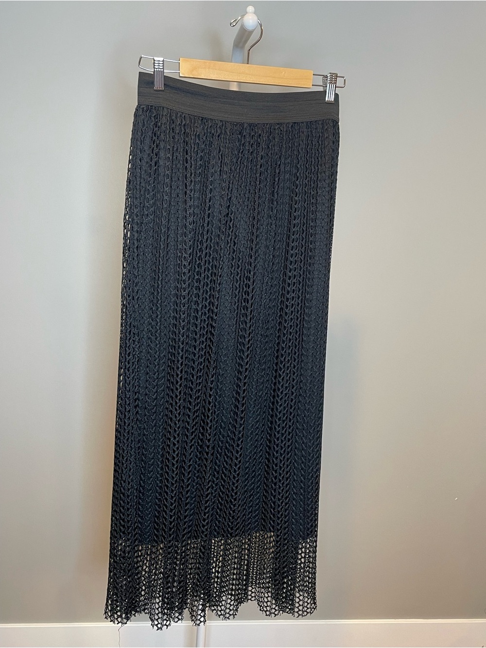 Catch My I Black Mesh Crochet Maxi Skirt Vacation Resort-wear - Large